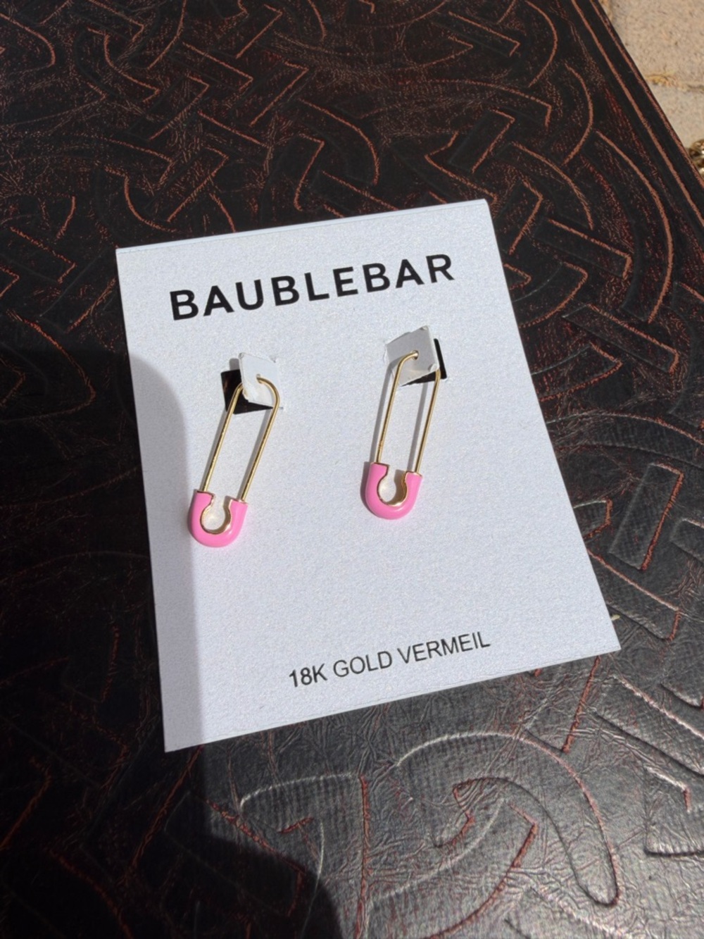 BaubleBar Pink & Gold Safety Pin Drop Earrings